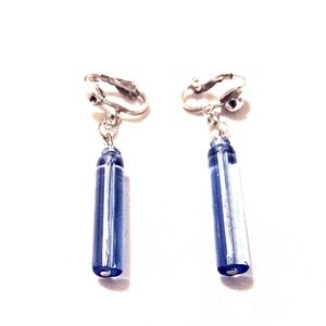 2" Silver Chime Stick Blue Dangle Clip-on Earrings